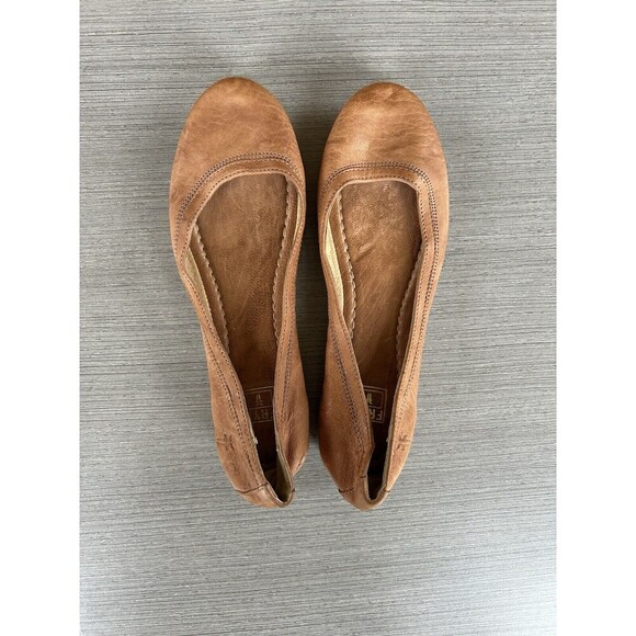 FRYE Carson Ballet Flats Brown Cognac Leather Distressed Slip ons 7 - Picture 2 of 8